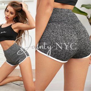 High Waisted Ruched Marble Gray White Shorts